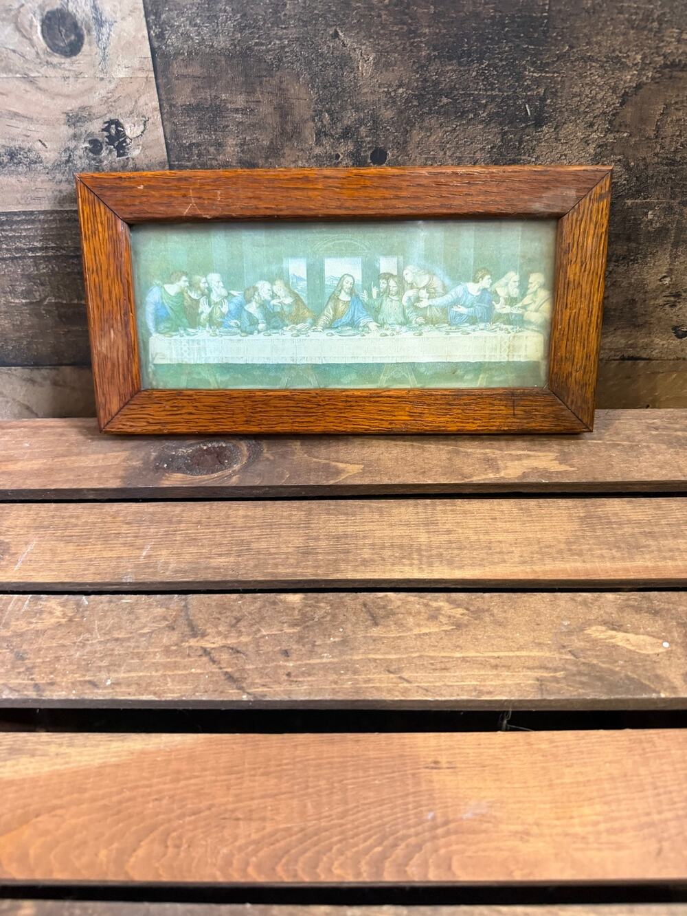 Vintage Small Last Supper Frame Wall Art Print Wood Frame Religious Picture-12x6
